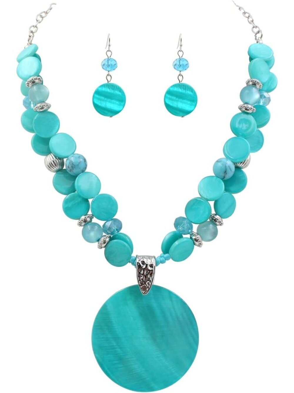 Women's Turquoise Layered Beads Statement Chunky Jewelry Necklace And Earring